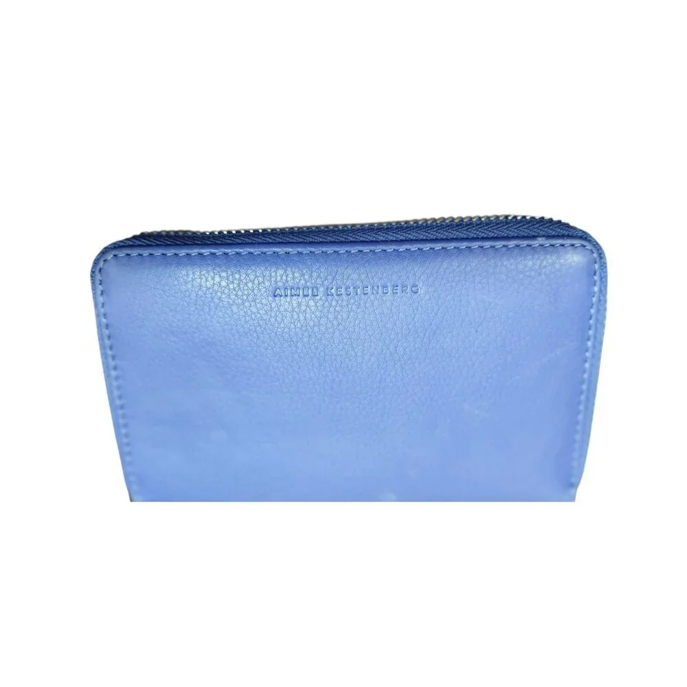 Aimee Kestenberg Blue Leather Zip Around Wristlet Wallet Compact Organizer Card